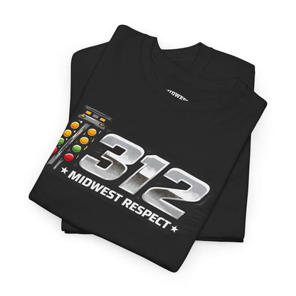 Black t-shirt with '312 Midwest Respect' design on a white background