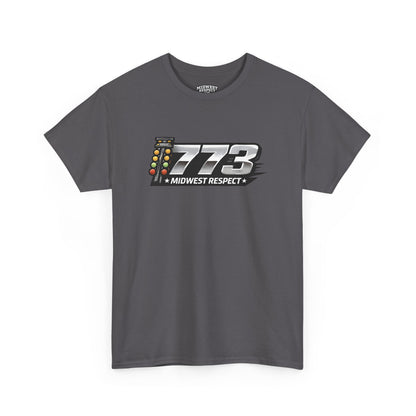Gray t-shirt with '773 Midwest Respect' graphic on a white background