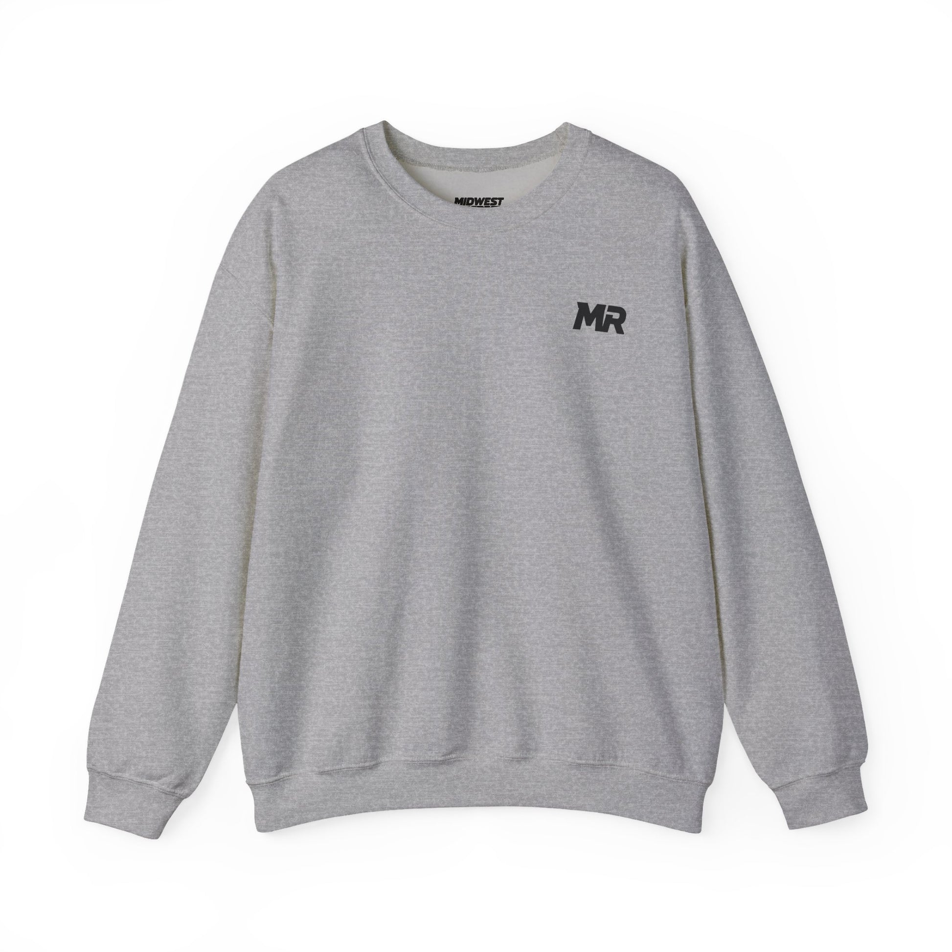 Gray sweatshirt with text on a white background