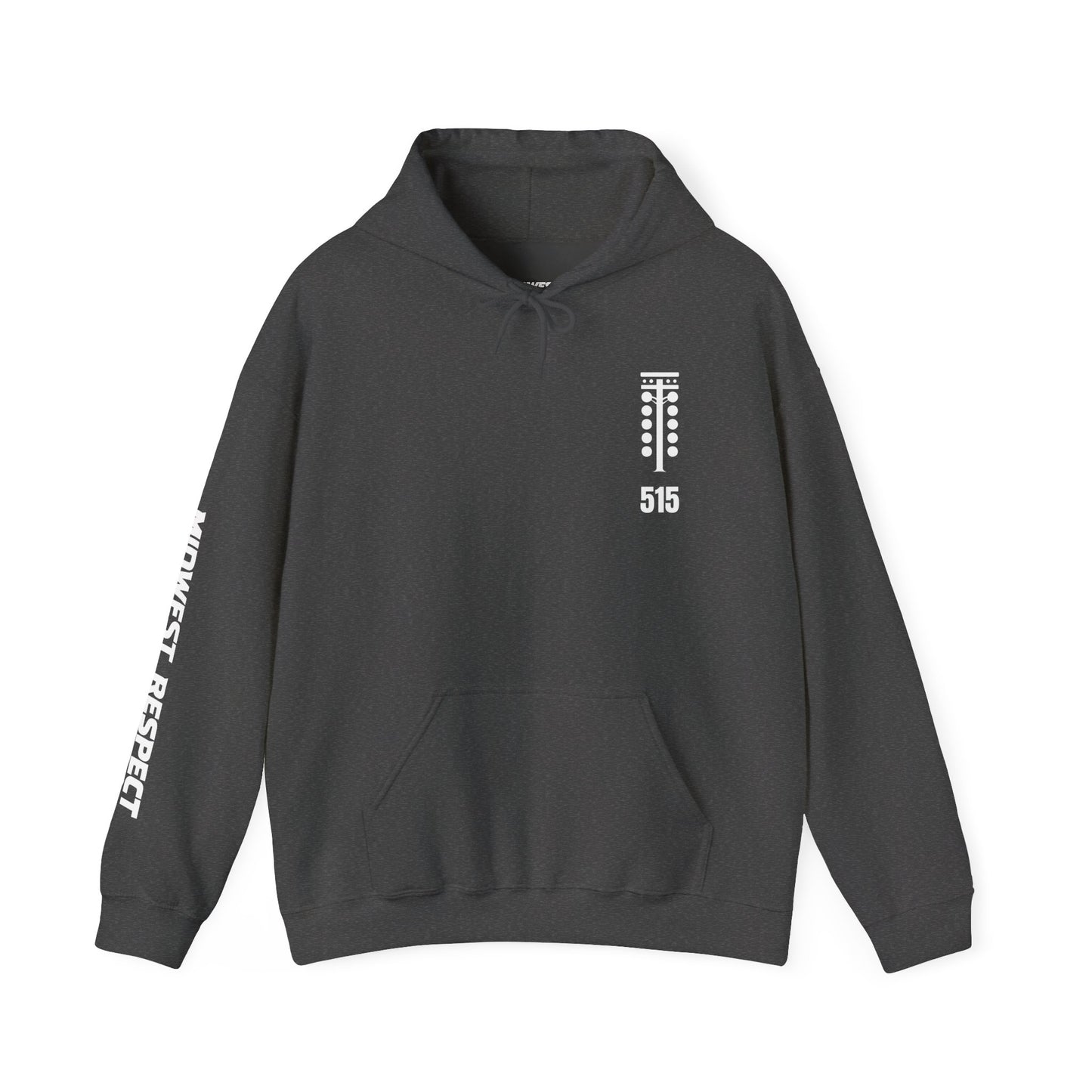Gray hoodie with a logo and text on a white background