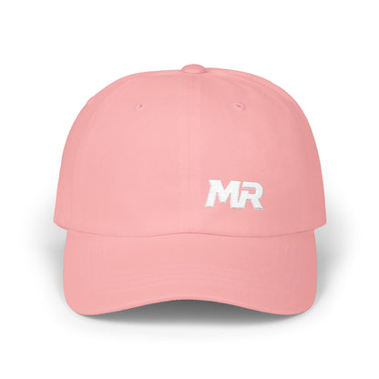 Pink cap with 'MR' logo on a white background