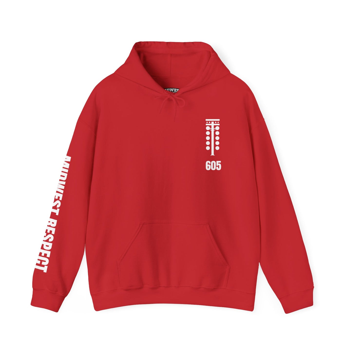 Red hoodie with white text and design on a white background
