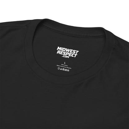 Black t-shirt with Midwest Respect logo on a white background