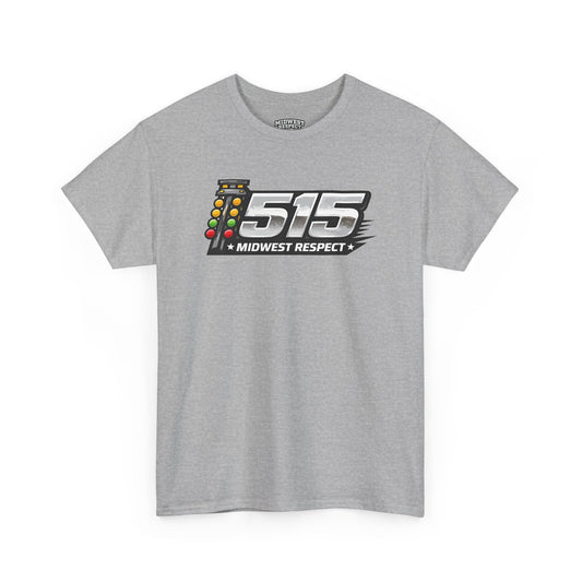 Gray t-shirt with a graphic design on a white background