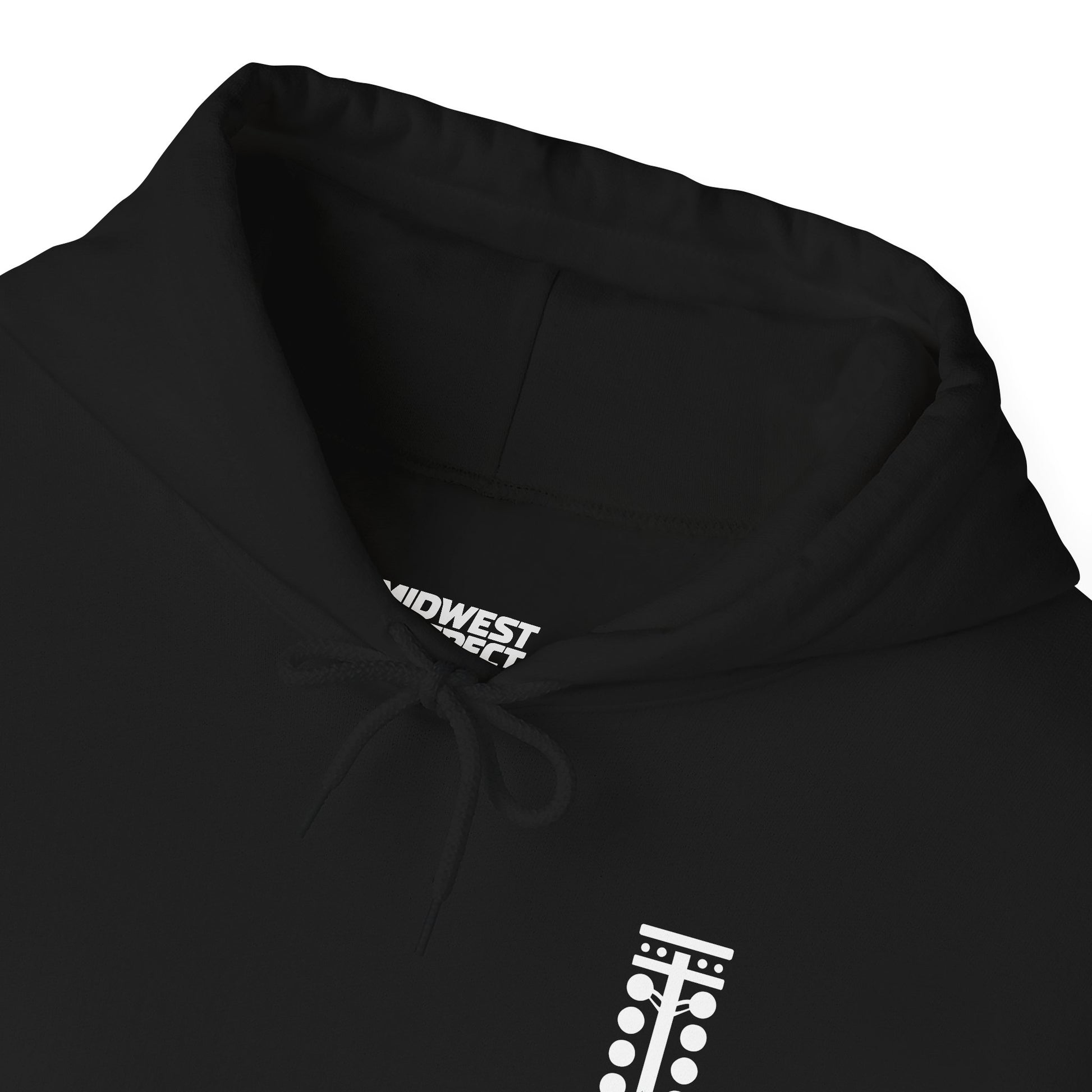 Black hoodie with text on a white background