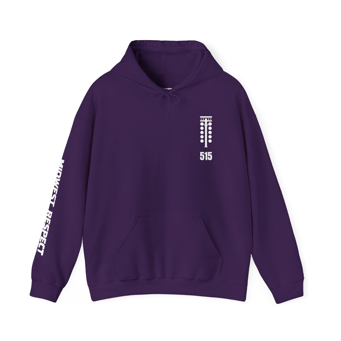 Purple hoodie with white text and design on a white background