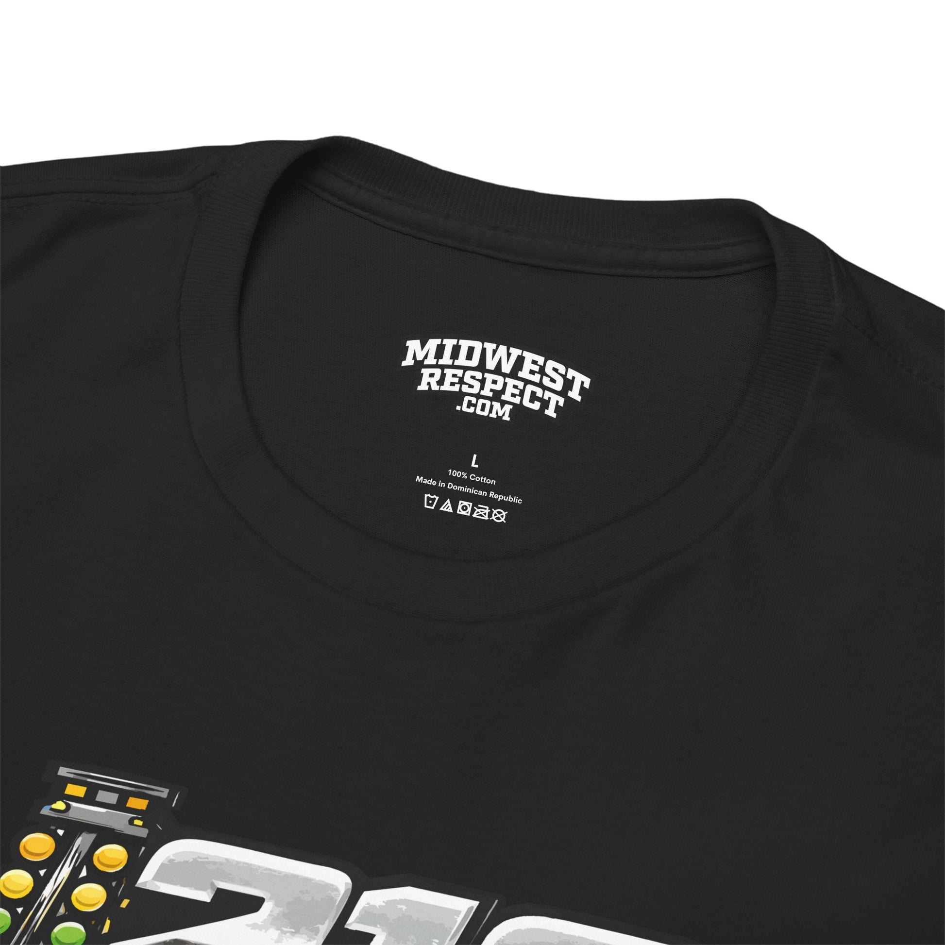 Black t-shirt with 'Midwest Respect' logo on a white background