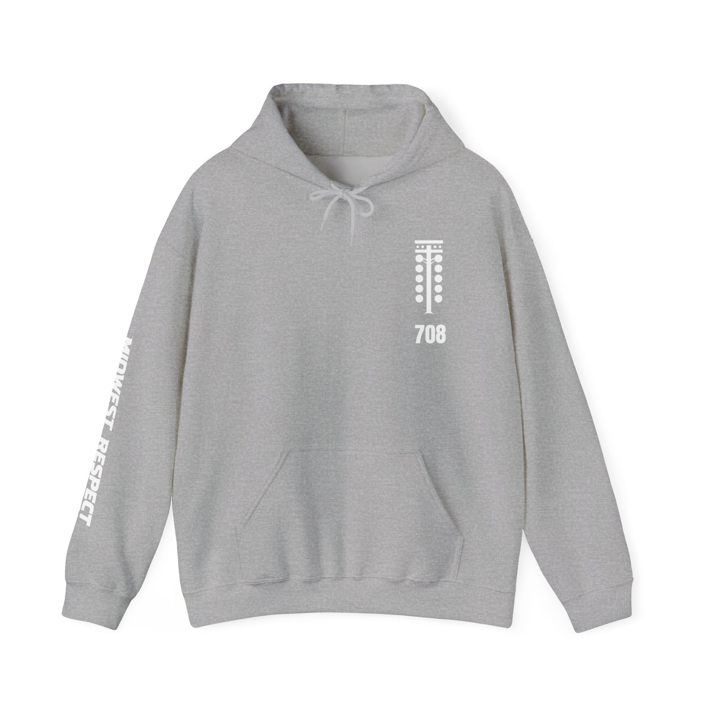Gray hoodie with white text and numbers on a white background