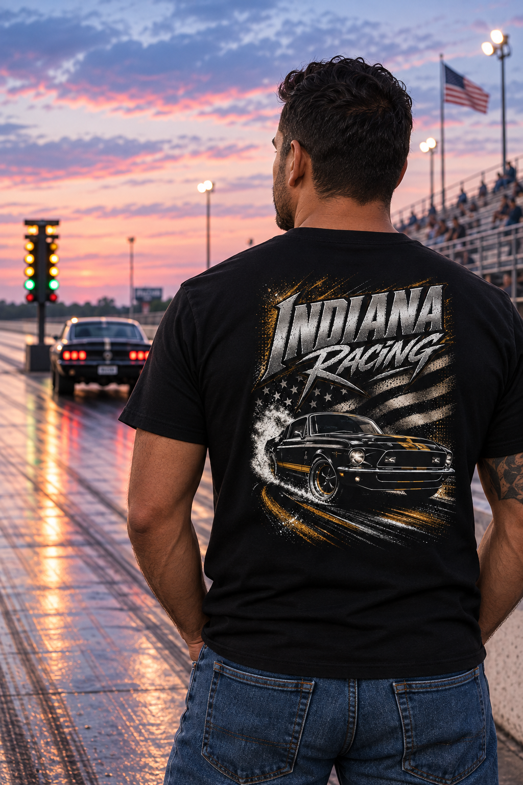 Man on racetrack wearing an Indiana Racing shirt